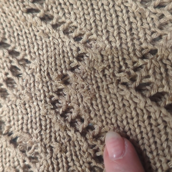 Tan Crochet Back Pointelle Cream Bohemian Festival Hippie Open Cardigan Sz XL - Picture 11 of 11